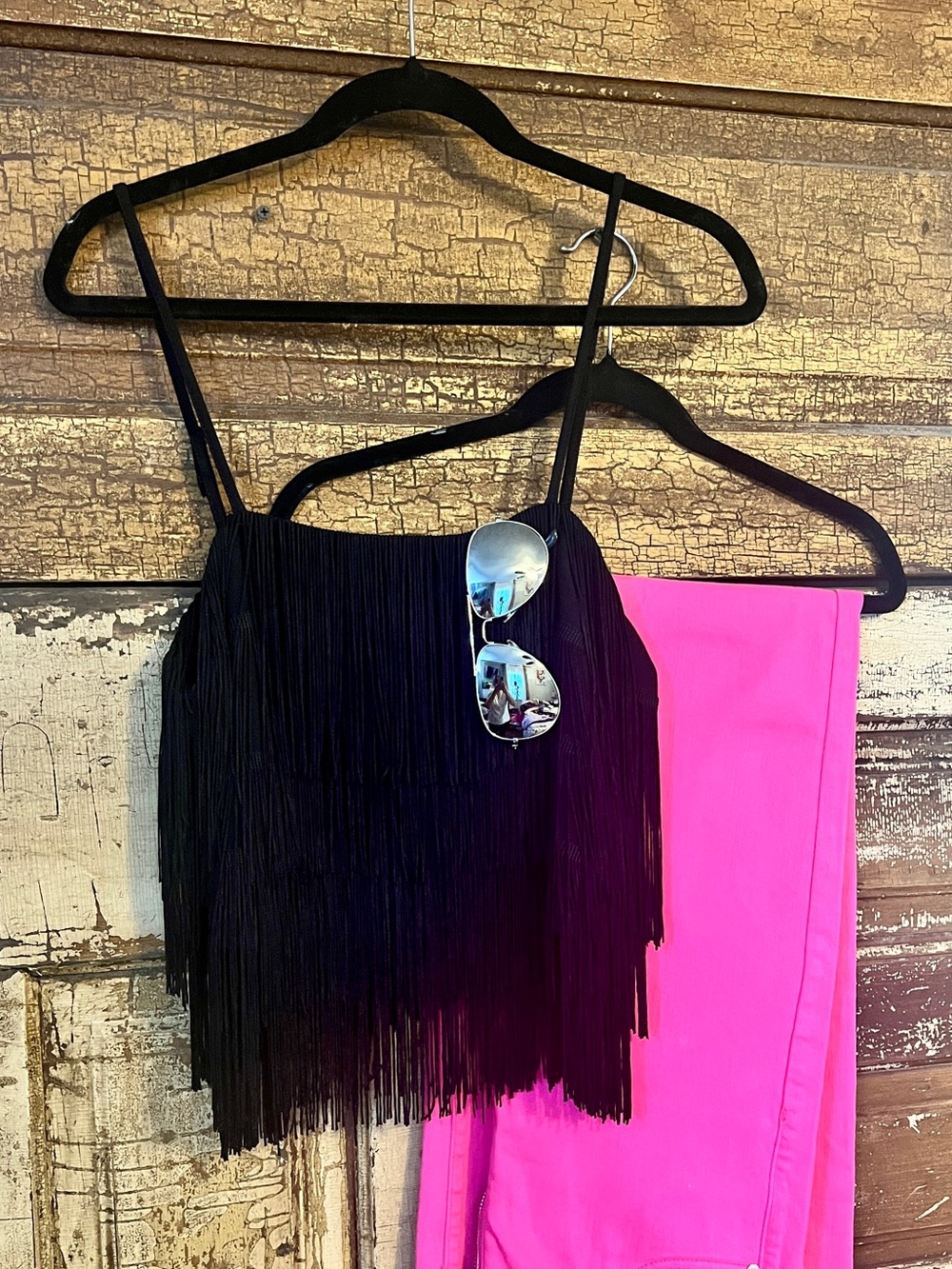 Originality Black Fringe Crop Top | Western Concert Festival | NWOT | Size M